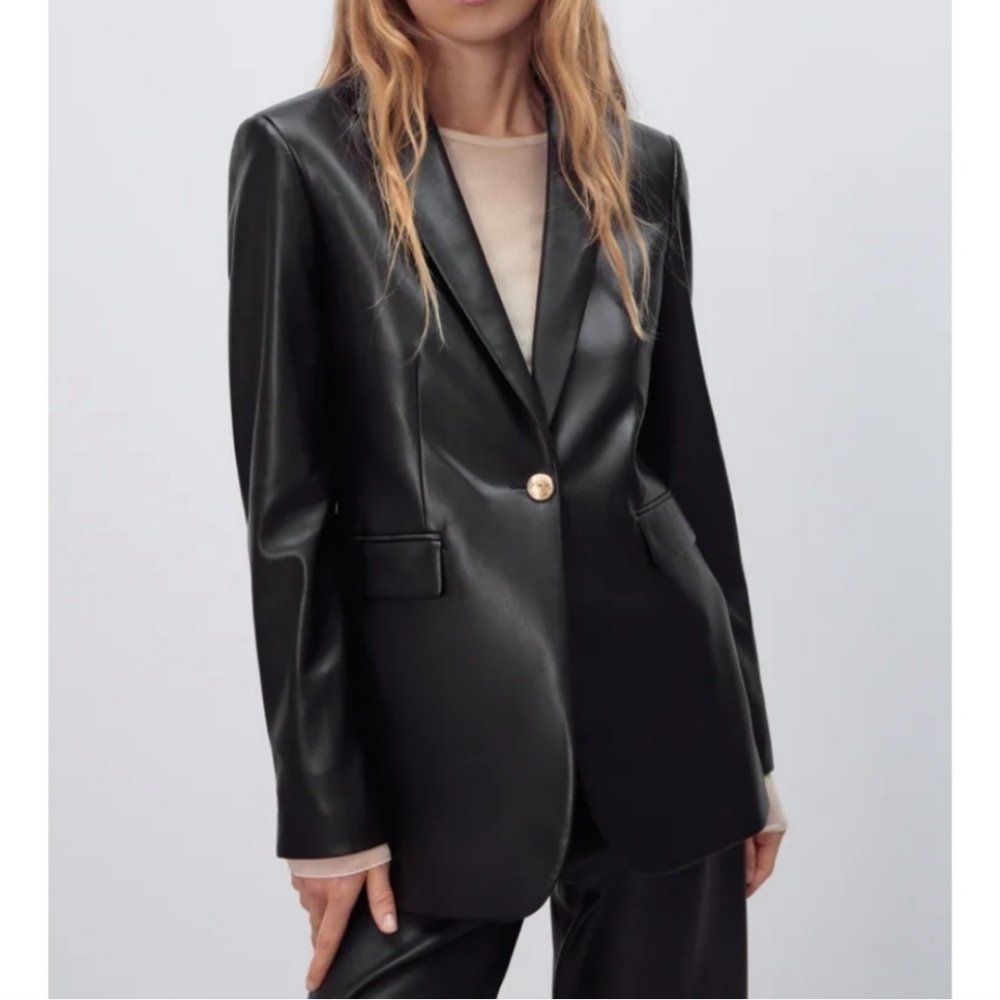Zara Faux Leather Black Blazer - Picture 15 of 16